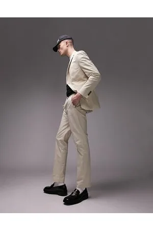 Topman Skinny washed cotton suit trousers with elasticated waist in ecru