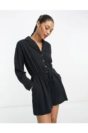 ASOS Slouchy linen look shirt playsuit with long sleeve in