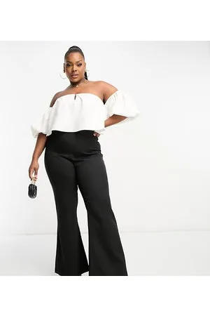 In The Style Sweetheart bardot puff sleeve detail jumpsuit with flare trousers in mono