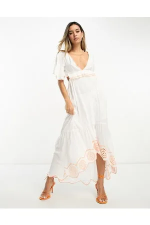 River Island Embroidered cut out maxi beach dress in