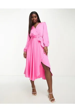 Forever New Long sleeve tie waist midi dress in satin