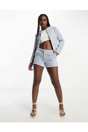 JDY Boucle shorts co-ord in blue & white check