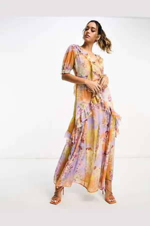 River Island Floral frill detail maxi dress in