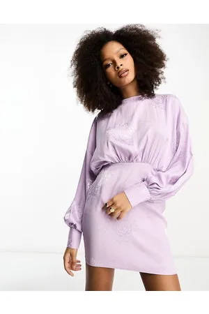 In The Style Jacquard batwing mini dress with open back detail in lilac