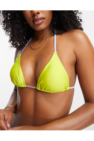 Stradivarius Triangle bikini top with contrast piping in lime
