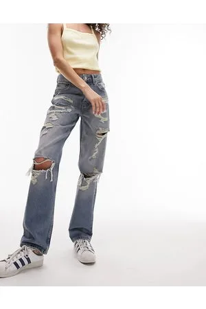Topshop Dad jeans with extreme rip & repair in mid