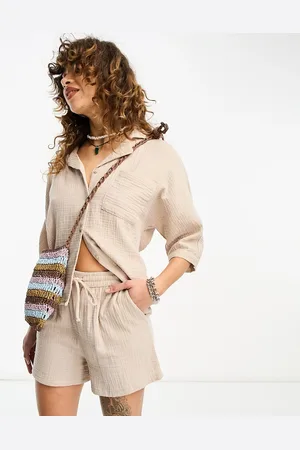 ONLY Cheesecloth shorts co-ord in beige