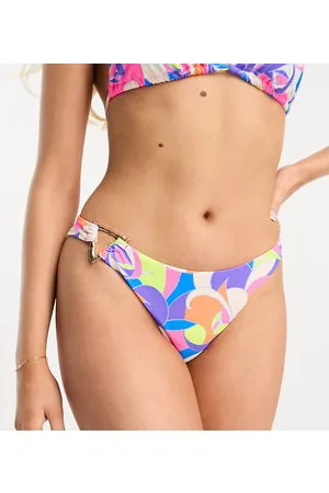 River Island Abstract trim detail high leg bikini bottoms in bright multi