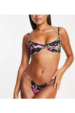 COLLUSION Floral print ruched underwire bikini top in