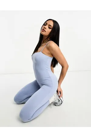 ASOS Strappy soft touch unitard jumpsuit in chambray