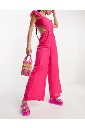 ASOS Frill sleeve wide leg beach jumpsuit in