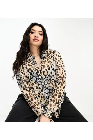 ASOS ASOS DESIGN Curve long sleeve soft shirt in mixed animal scarf print