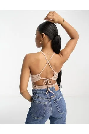 Miss Selfridge Halter strappy bodysuit in mocha