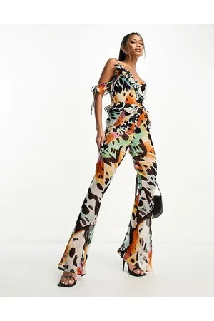 ASOS Chiffon button front jumpsuit in butterfly print