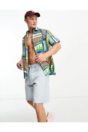 ASOS Relaxed shirt in linen mix postcard print