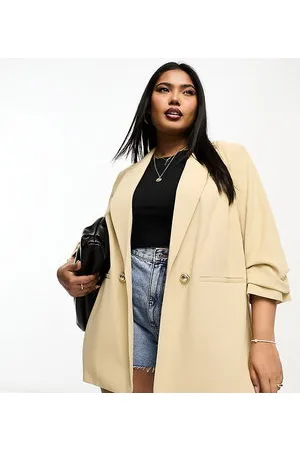 River Island Pleated sleeve blazer in dark beige