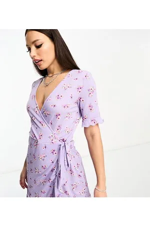 JDY Exclusive wrap mini tea dress in lilac vintage floral