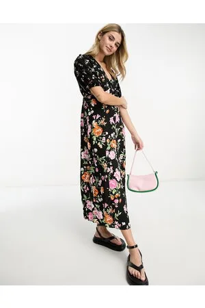 New Look V neck mixed floral midi dress in