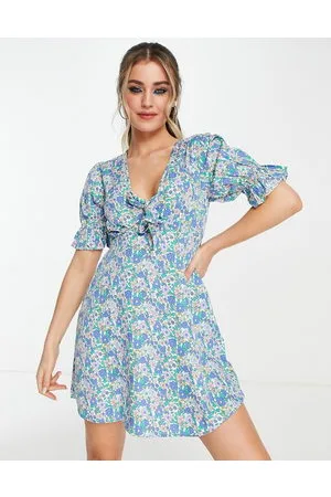 Influence Mini tea dress in blue floral print