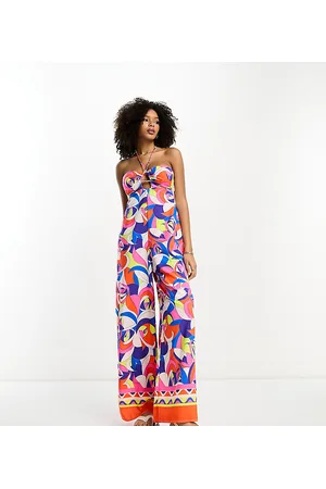 River Island Abstract print bandeau jumpsuit in bright