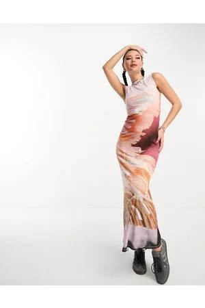 COLLUSION Photopgraphic print slash neck vest maxi dress in