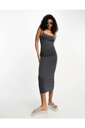 COLLUSION Ring detail cami maxi dress in charcoal