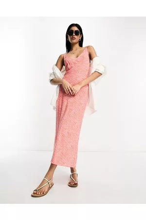 ASOS Dame Bodycon kjoler - High apex maxi slip dress in spun in pink and red zebra print