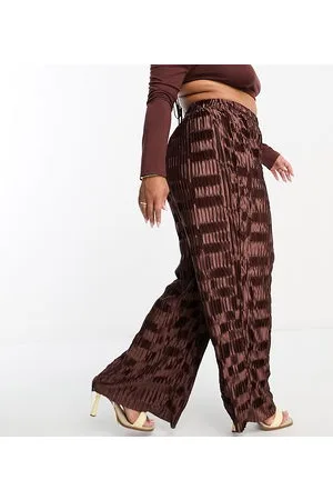 Urban Threads Satin plisse wide leg trousers co-ord in chocolate