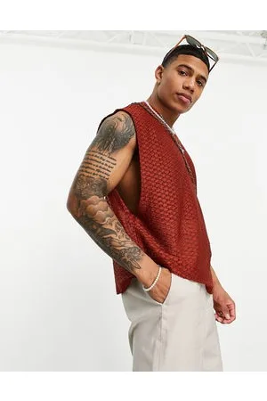 ASOS Oversized vest in rust crochet texture with v-neck