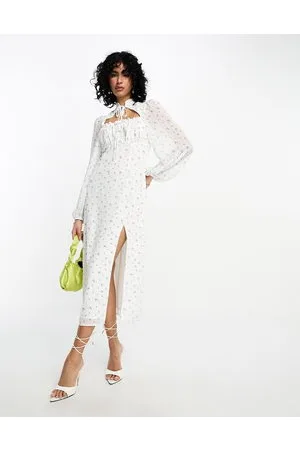 NA-KD High tie neck maxi dress in tulip print