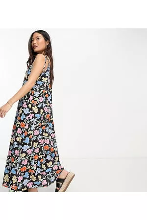 ASOS Dame Bodycon kjoler - ASOS DESIGN Petite tie strap detail trapeze maxi slip dress in floral print