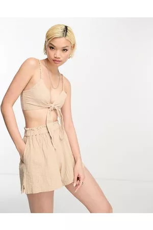 ASOS Dame Sett - Cheesecloth flippy short in stone co-ord