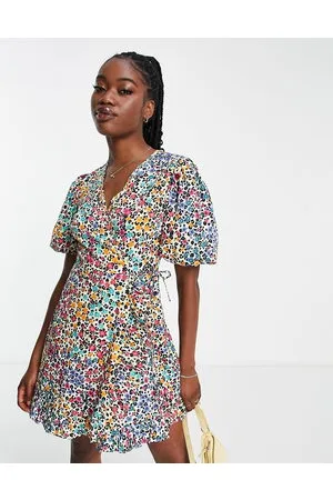 Influence Wrap front mini dress in ditsy floral print