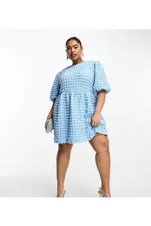The Frolic Textured tie back bubble mini dress in blue