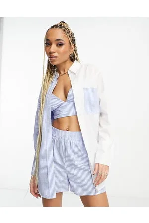 Signature Co-ord oversized cotton shirt in pinstripe