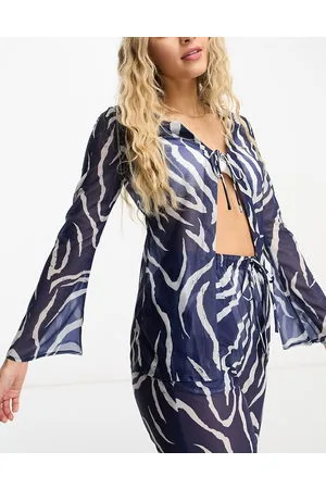 4th & Reckless Sorrel sheer tie front top co-ord in navy zebra print