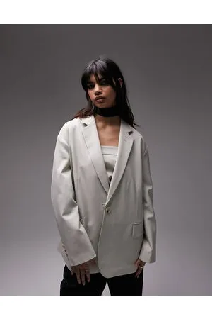 Topshop Co-ord tailored oversized grandad blazer in stone