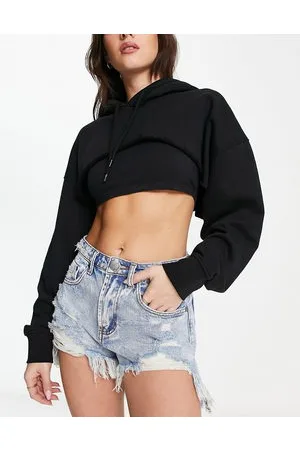 Signature High waisted distressed denim shorts in light wash