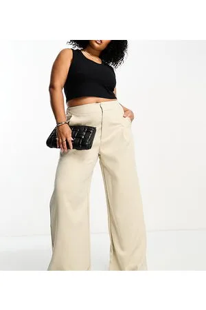In The Style X Gemma Atkinson high waist wide leg trouser in beige