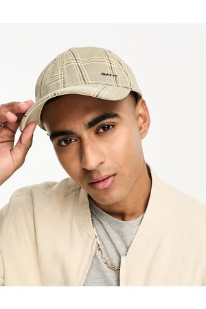 GANT Logo wool check baseball cap in beige/black