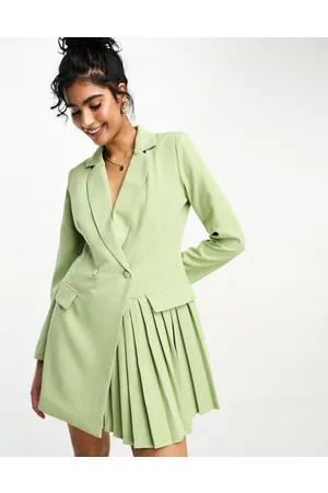 In The Style Blazer dress with pleat hem detail in sage