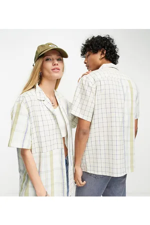 Reclaimed Unisex short sleeve spliced check shirt