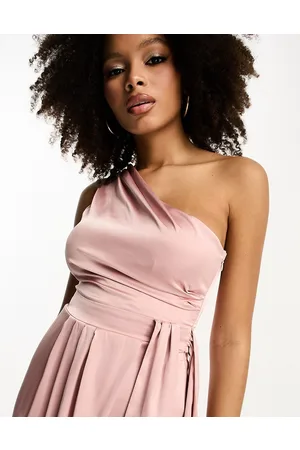 TFNC Bridesmaids one shoulder maxi dress with pleated detail in dusky