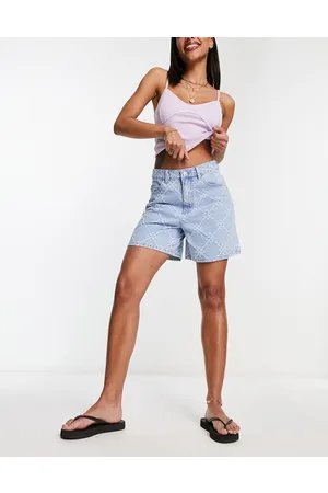 Object High waisted denim shorts in textured light wash