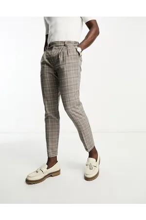 New Look Pleat front smart tapered trousers in check