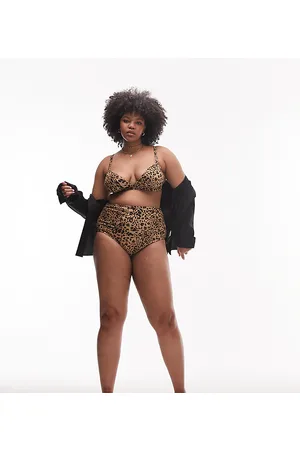 Topshop Curve leopard print high waist bikini bottoms in