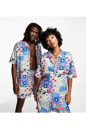 Reclaimed Unisex bandana print viscose revere shirt co-ord