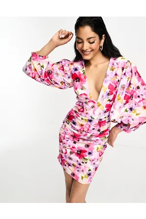 True Violet Mini puff sleeve dress in floral