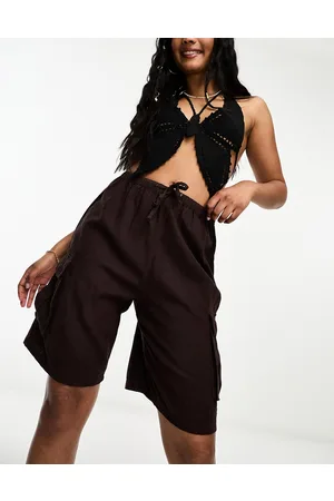 Pull&Bear Longline cargo linen shorts in brown