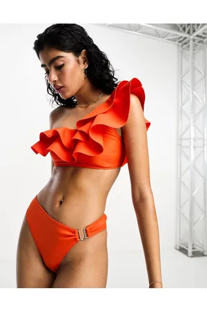 River Island Frill one shoulder bandeau bikini top in